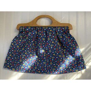 Vintage Handmade Floral Clutch Purse With Wooden Handle